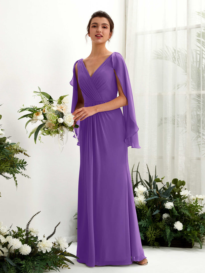 Carlyna Fourreau Col V Manches Cape Mousseline Robe de demoiselle d&