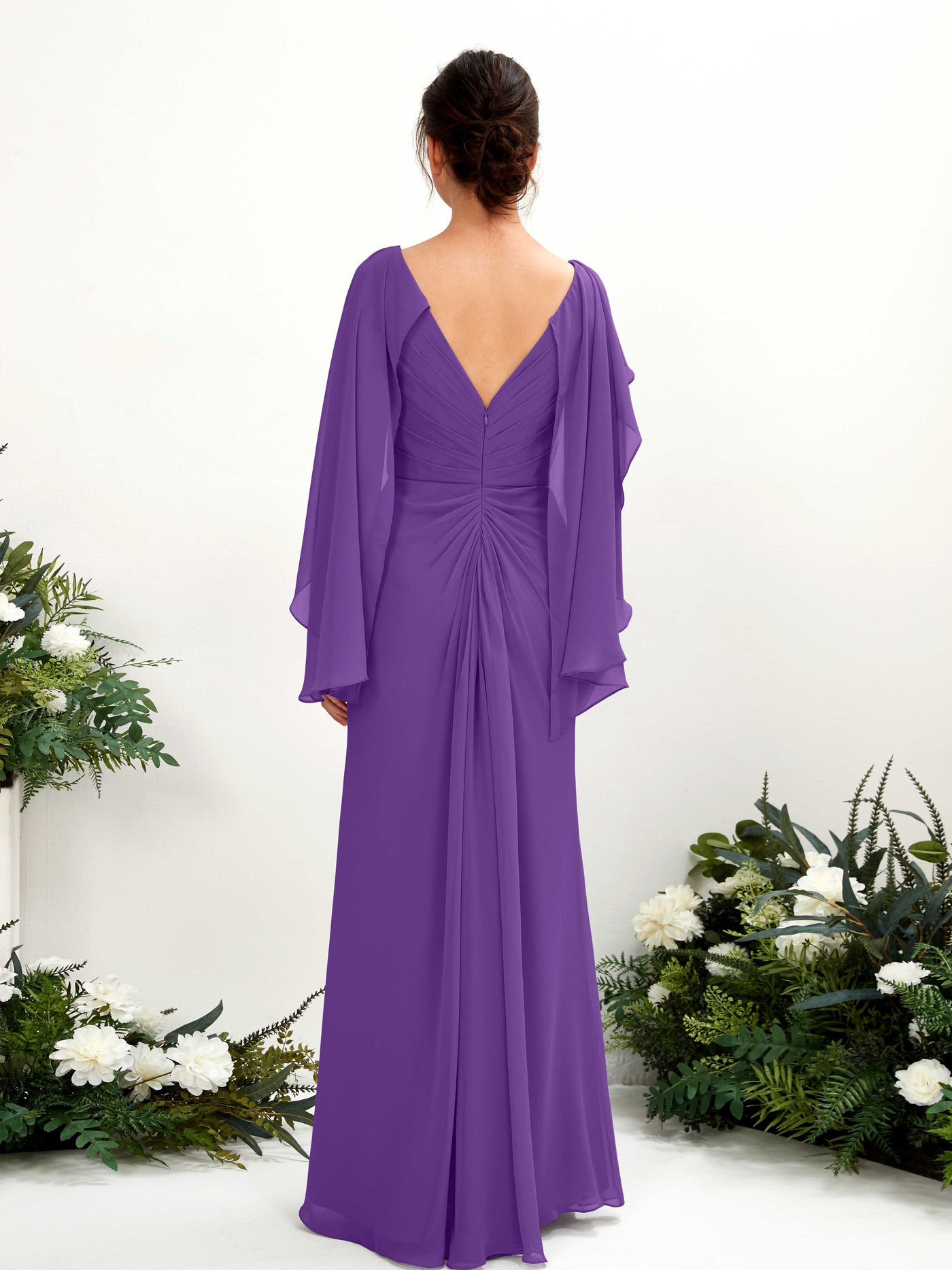 Carlyna Fourreau Col V Manches Cape Mousseline Robe de demoiselle d'honneur Régence #couleur_r-gence