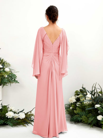Carlyna Fourreau Col V Manches Cape Mousseline Robe de demoiselle d'honneur Rose Ballet #couleur_rose-ballet