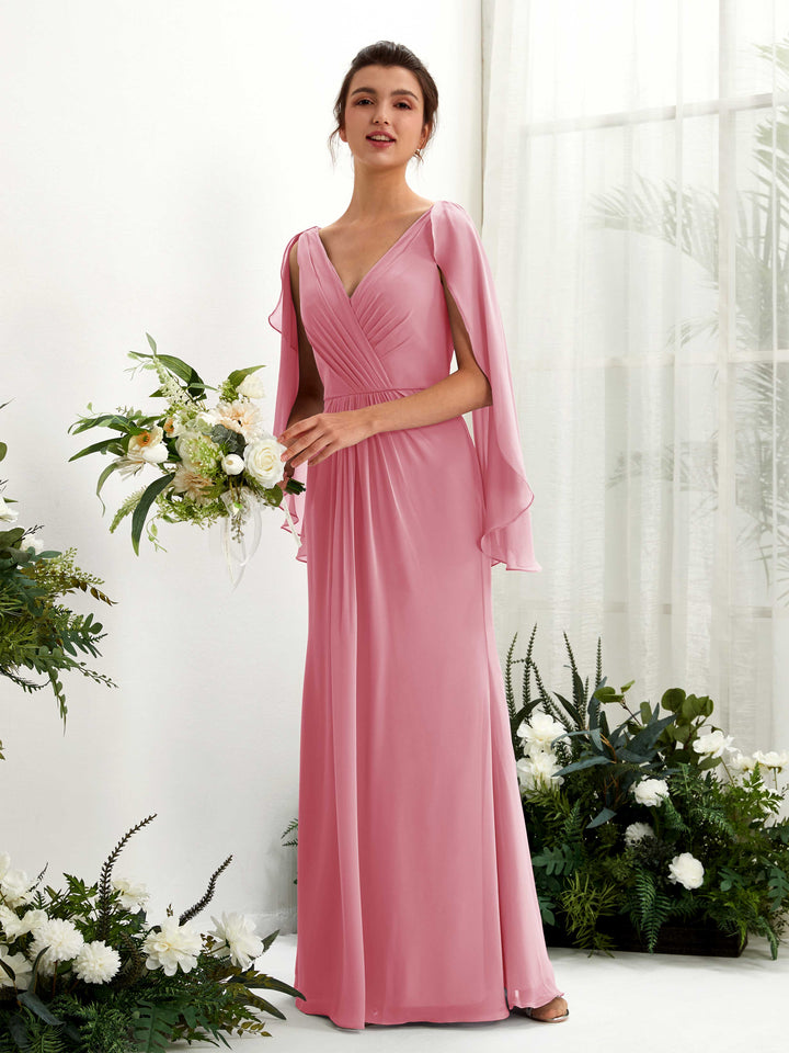 Carlyna Fourreau Col V Manches Cape Mousseline Robe de demoiselle d&
