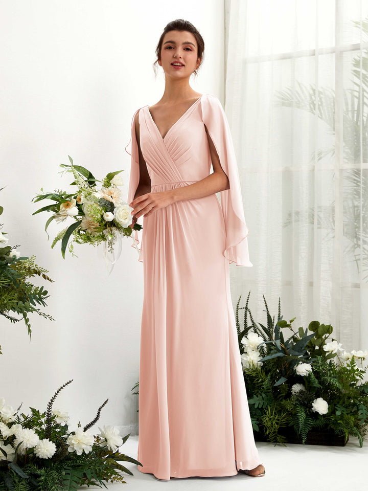 Carlyna Fourreau Col V Manches Cape Mousseline Robe de demoiselle d&