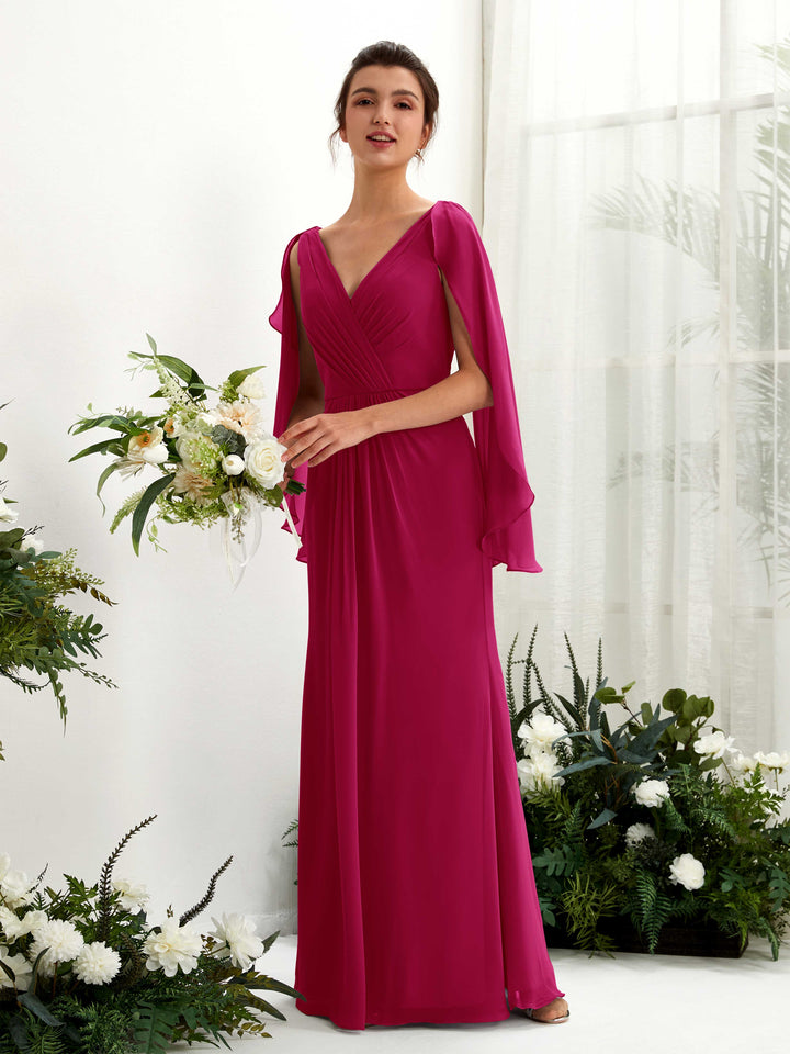 Carlyna Fourreau Col V Manches Cape Mousseline Robe de demoiselle d&