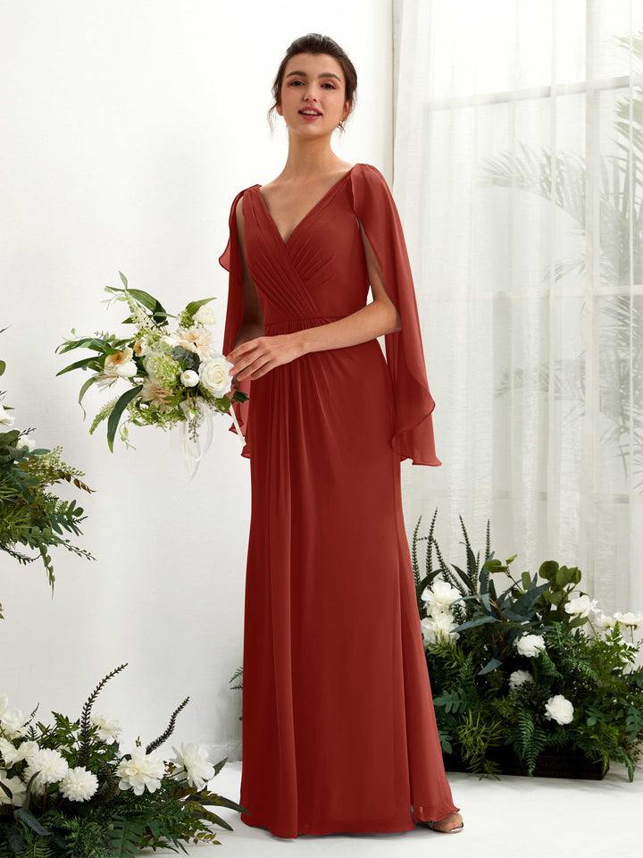 Carlyna Fourreau Col V Manches Cape Mousseline Robe de demoiselle d&