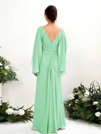 Carlyna Fourreau Col V Manches Cape Mousseline Robe de demoiselle d'honneur Vert Menthe #couleur_vert-menthe
