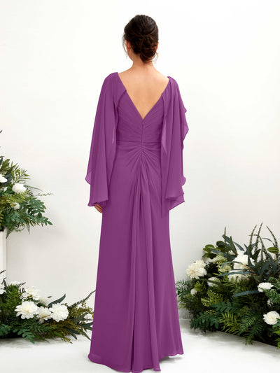 Carlyna Fourreau Col V Manches Cape Mousseline Robe de demoiselle d'honneur Violet #couleur_violet