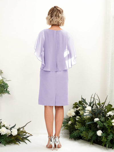 Carlyna Fourreau Col V Manches Cape Robe à genou Mousseline Lilas #couleur_lilas
