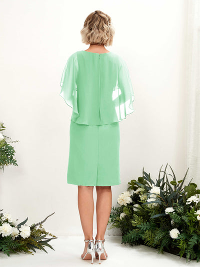 Carlyna Fourreau Col V Manches Cape Robe à genou Mousseline Vert Menthe #couleur_vert-menthe
