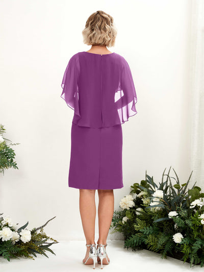 Carlyna Fourreau Col V Manches Cape Robe à genou Mousseline Violet #couleur_violet