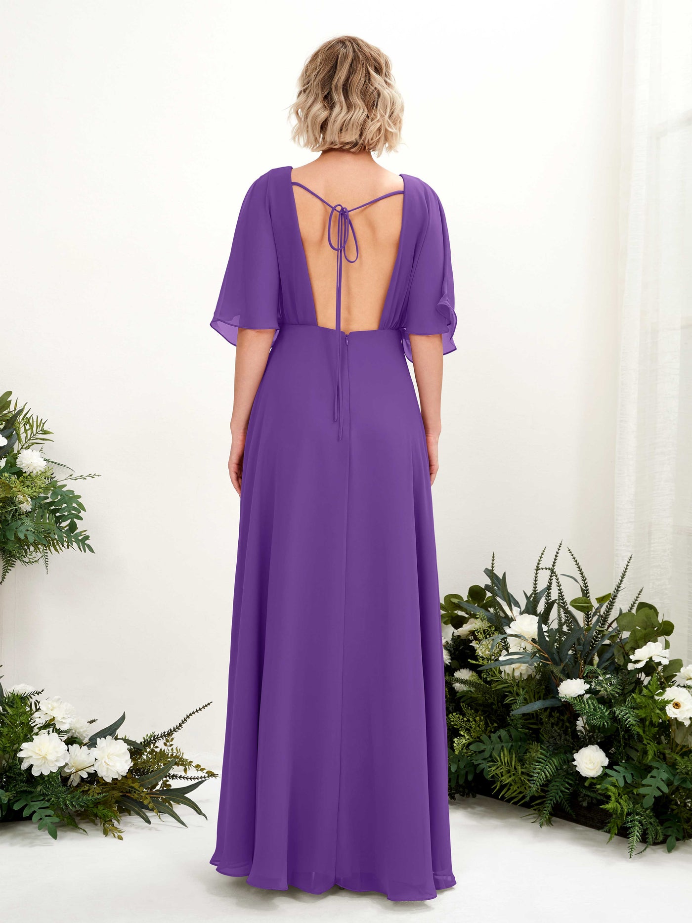 Carlyna Fourreau Col V Manches Courtes Robe de demoiselle d'honneur Longueur ras du sol Régence #couleur_r-gence