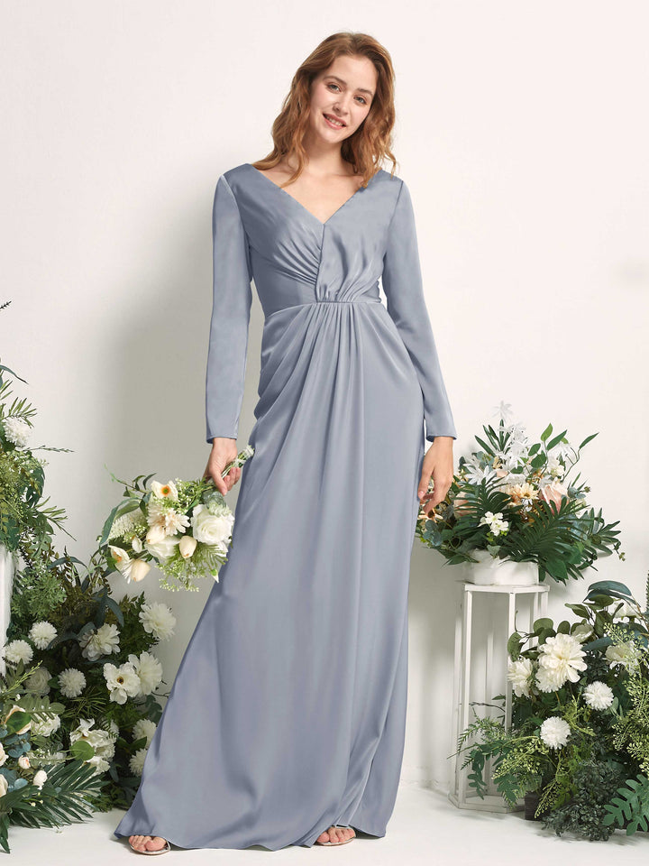 Carlyna Fourreau Col V Manches Longues Froncé Robes de demoiselle d&