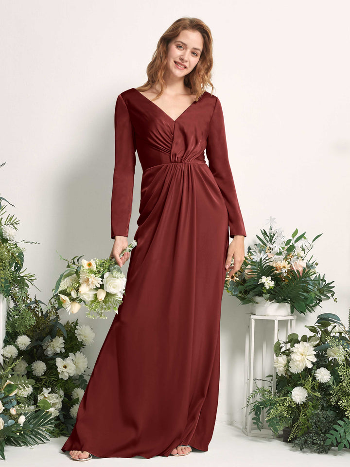 Carlyna Fourreau Col V Manches Longues Froncé Robes de demoiselle d&