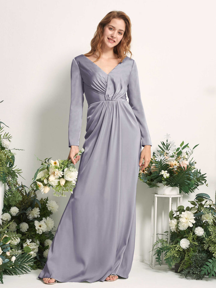 Carlyna Fourreau Col V Manches Longues Froncé Robes de demoiselle d&