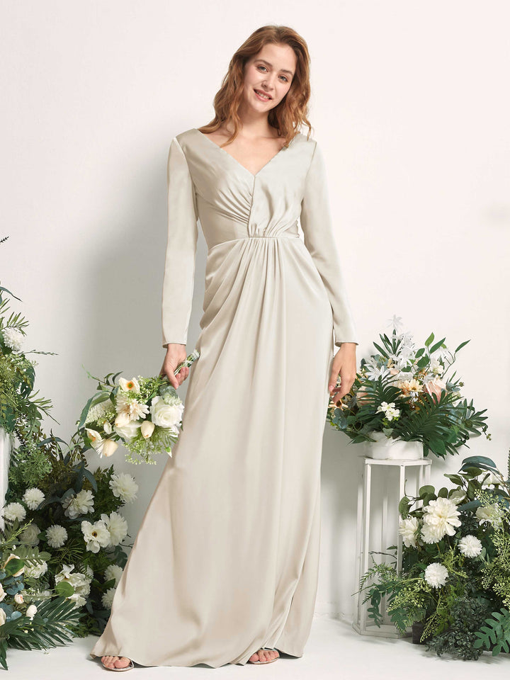 Carlyna Fourreau Col V Manches Longues Froncé Robes de demoiselle d&