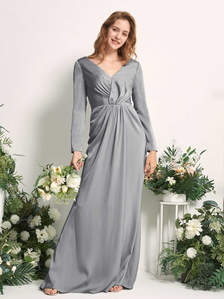 Carlyna Fourreau Col V Manches Longues Froncé Robes de demoiselle d&