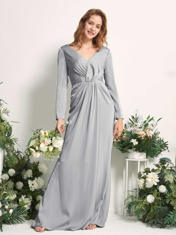 Carlyna Fourreau Col V Manches Longues Froncé Robes de demoiselle d&