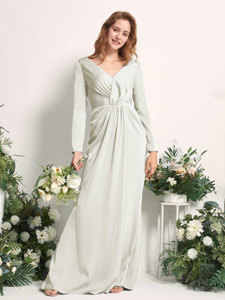 Carlyna Fourreau Col V Manches Longues Froncé Robes de demoiselle d&