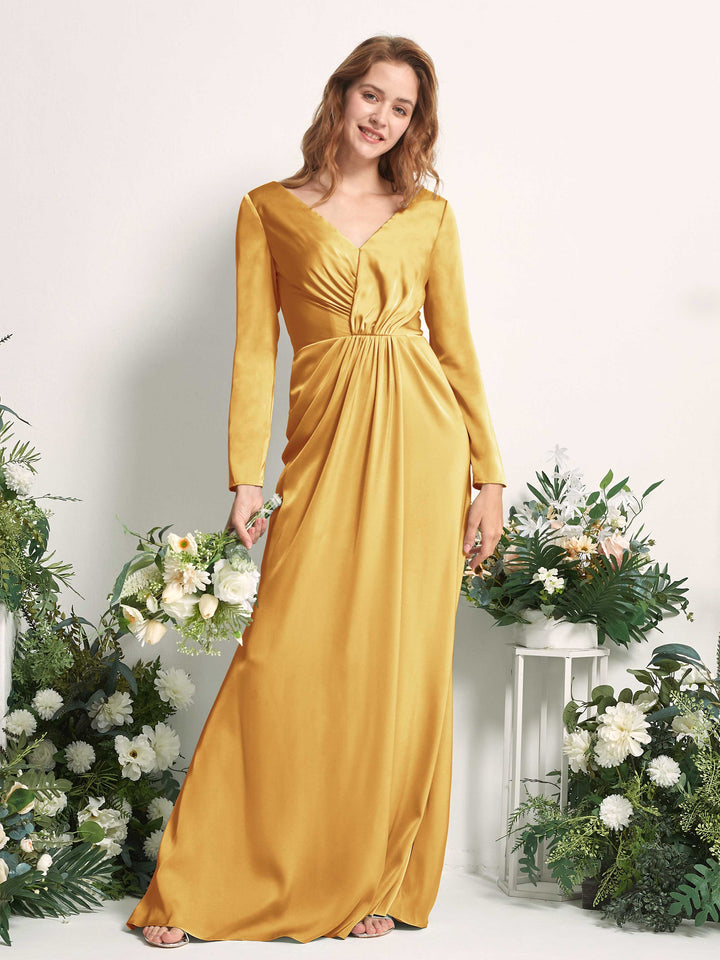 Carlyna Fourreau Col V Manches Longues Froncé Robes de demoiselle d&