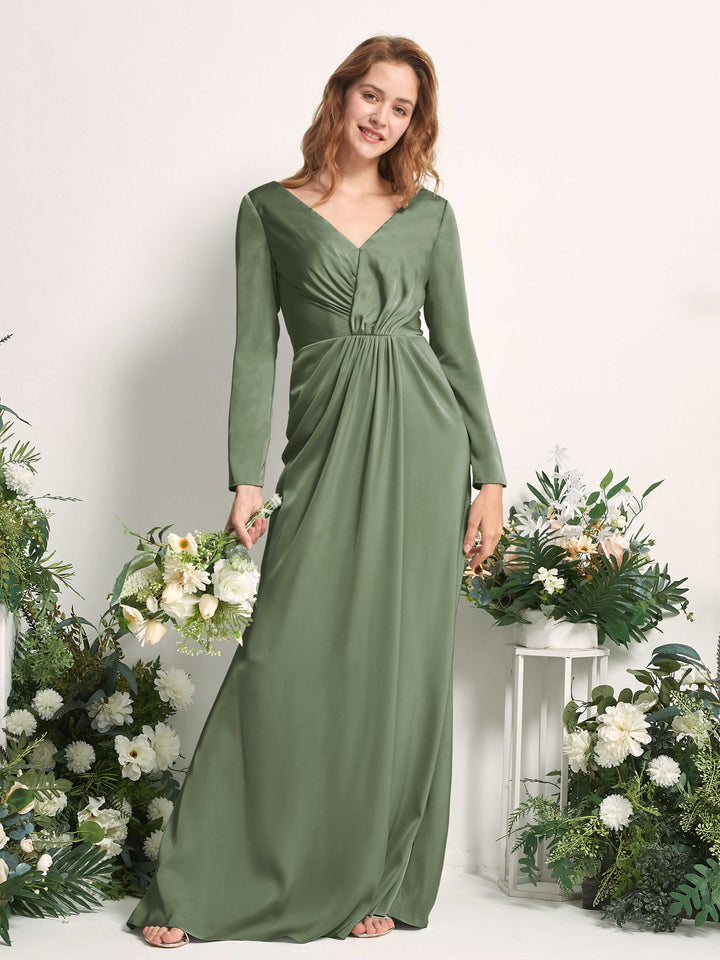 Carlyna Fourreau Col V Manches Longues Froncé Robes de demoiselle d&