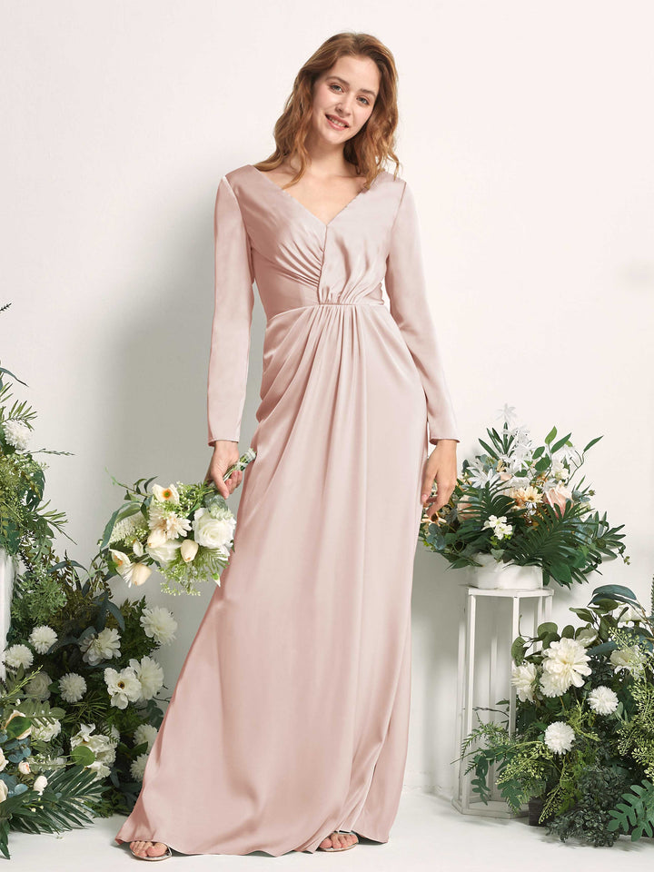 Carlyna Fourreau Col V Manches Longues Froncé Robes de demoiselle d&