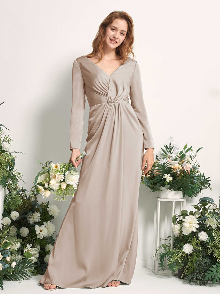 Carlyna Fourreau Col V Manches Longues Froncé Robes de demoiselle d&