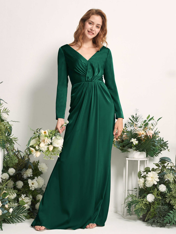 Carlyna Fourreau Col V Manches Longues Froncé Robes de demoiselle d&