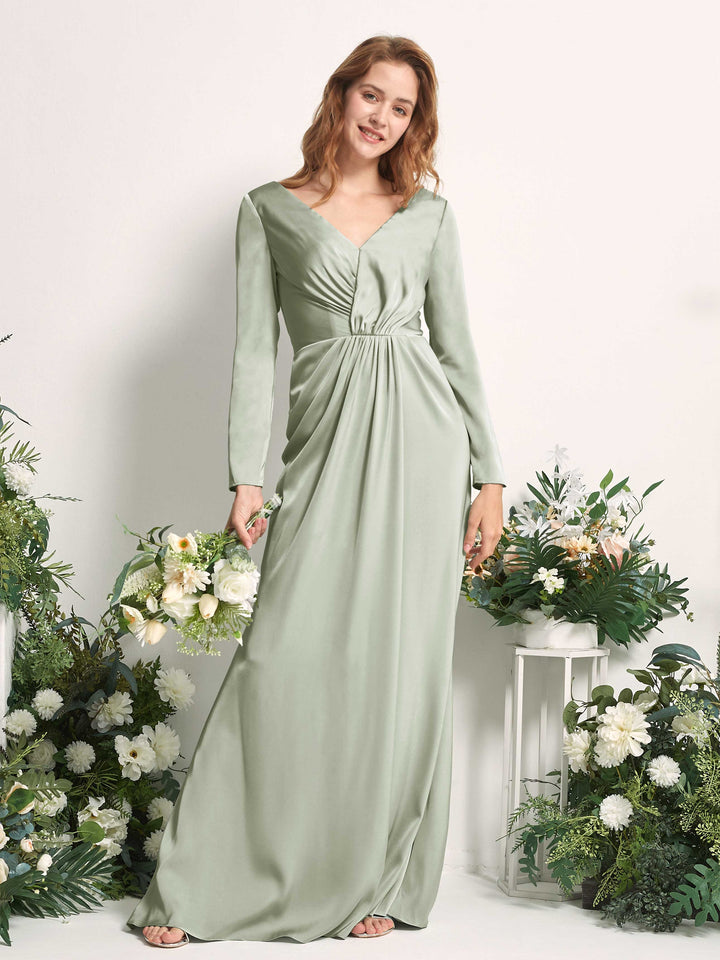 Carlyna Fourreau Col V Manches Longues Froncé Robes de demoiselle d&