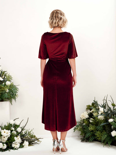 Carlyna Fourreau Col V Manches mi-longues Molleton Robes de demoiselle d'honneur Bordeaux #couleur_bordeaux
