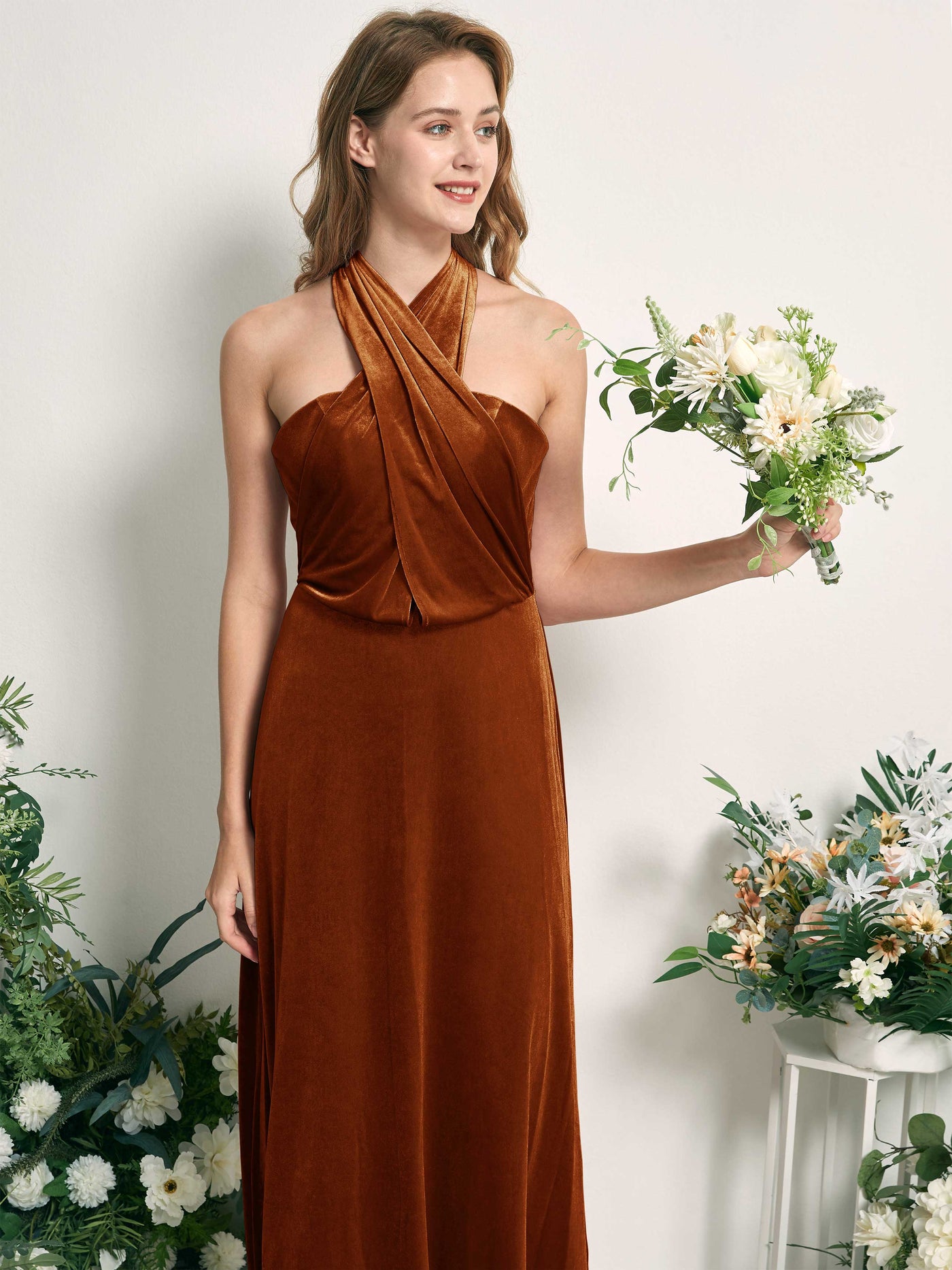 Carlyna Fourreau Convertible Longueur ras du sol Robes de demoiselle d'honneur Orange Brûlé #couleur_orange-br-l