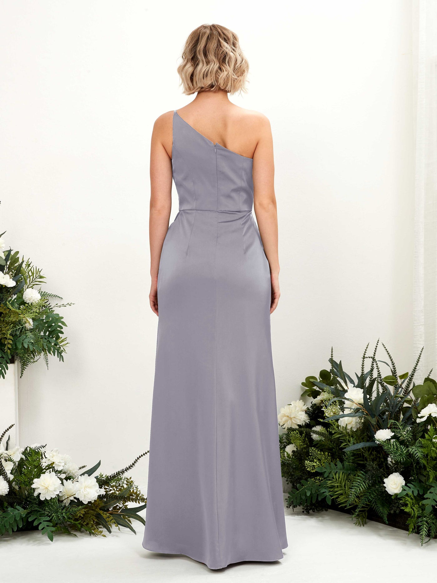 Carlyna Fourreau Décolleté Asymétrique Longueur ras du sol Froncé Robes de demoiselle d'honneur Brume Violette #couleur_brume-violette