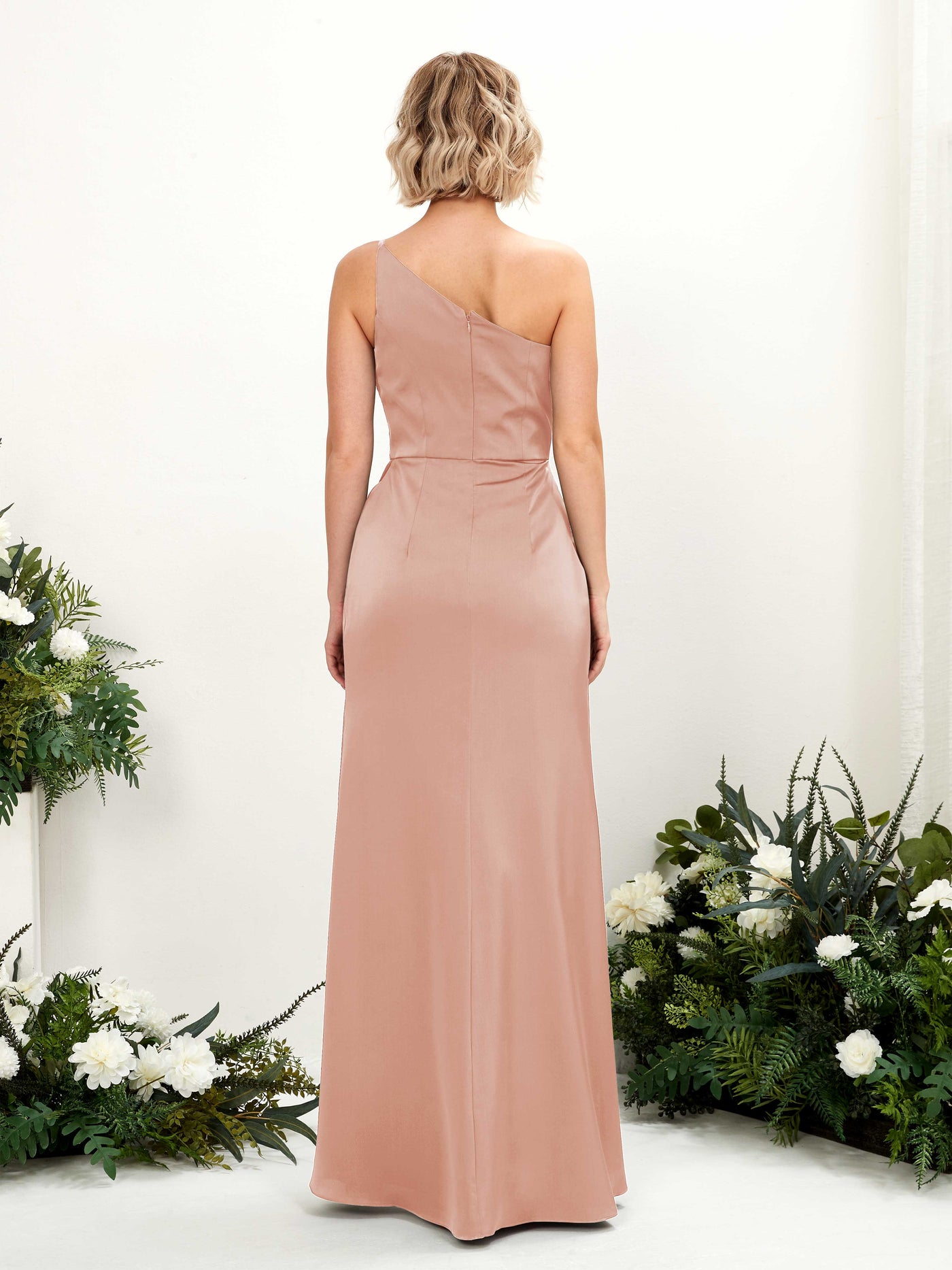 Carlyna Fourreau Décolleté Asymétrique Longueur ras du sol Froncé Robes de demoiselle d'honneur Cantaloup #couleur_cantaloup