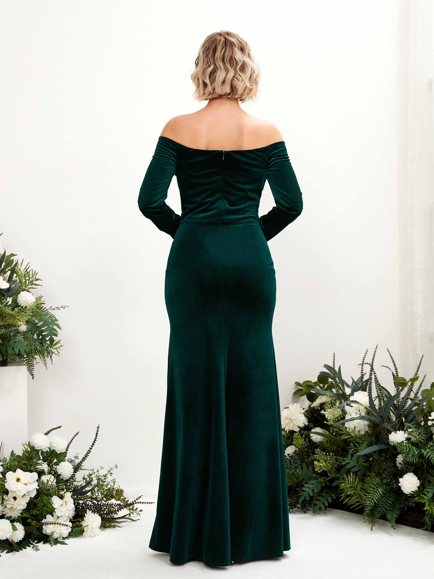 Carlyna Fourreau Épaule Dénudée Sirène Manches Longues Robes de demoiselle d'honneur Vert Chasseur #couleur_vert-chasseur