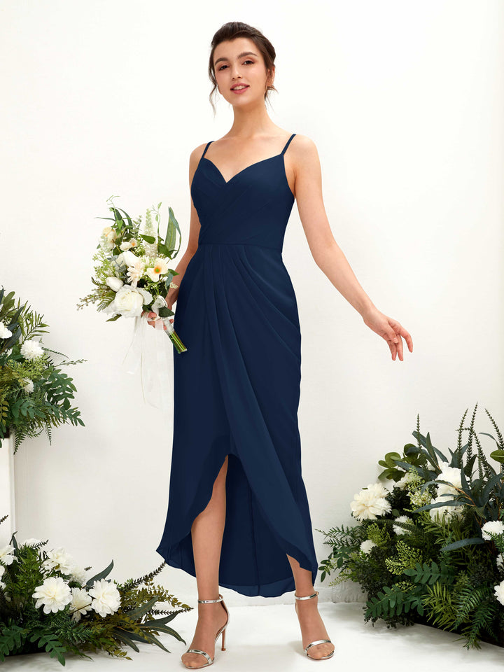 Carlyna Fourreau Longueur mollet Col V froncé robe de demoiselle d&