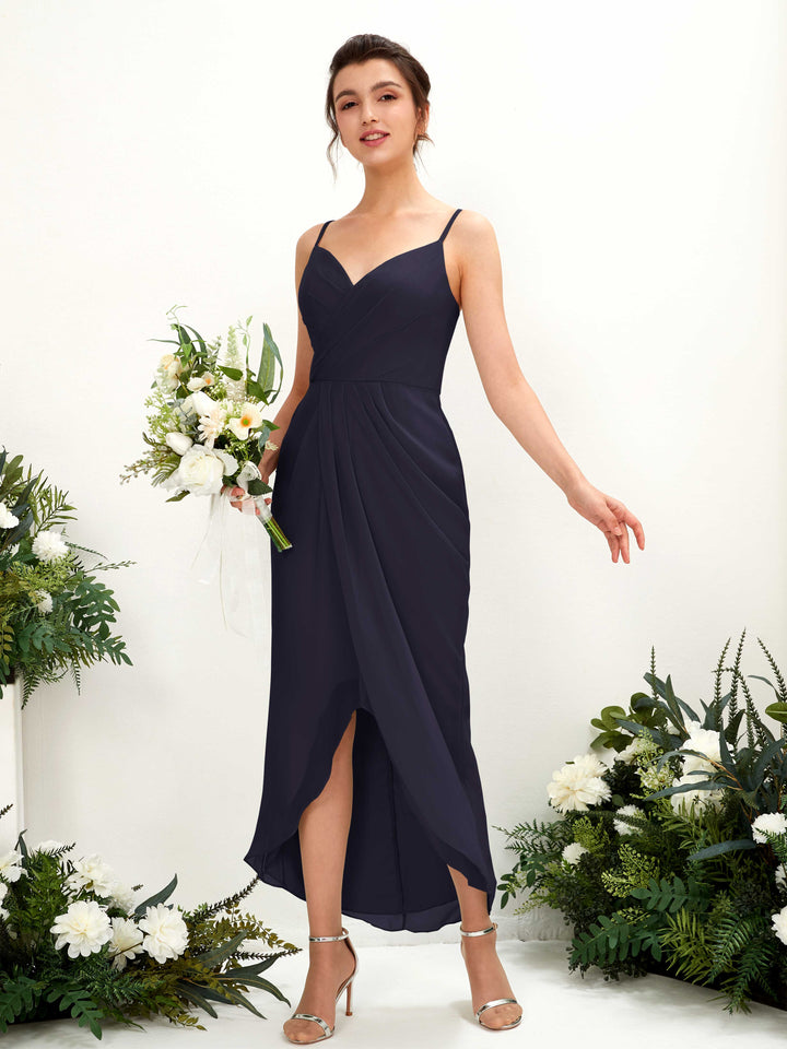 Carlyna Fourreau Longueur mollet Col V froncé robe de demoiselle d&