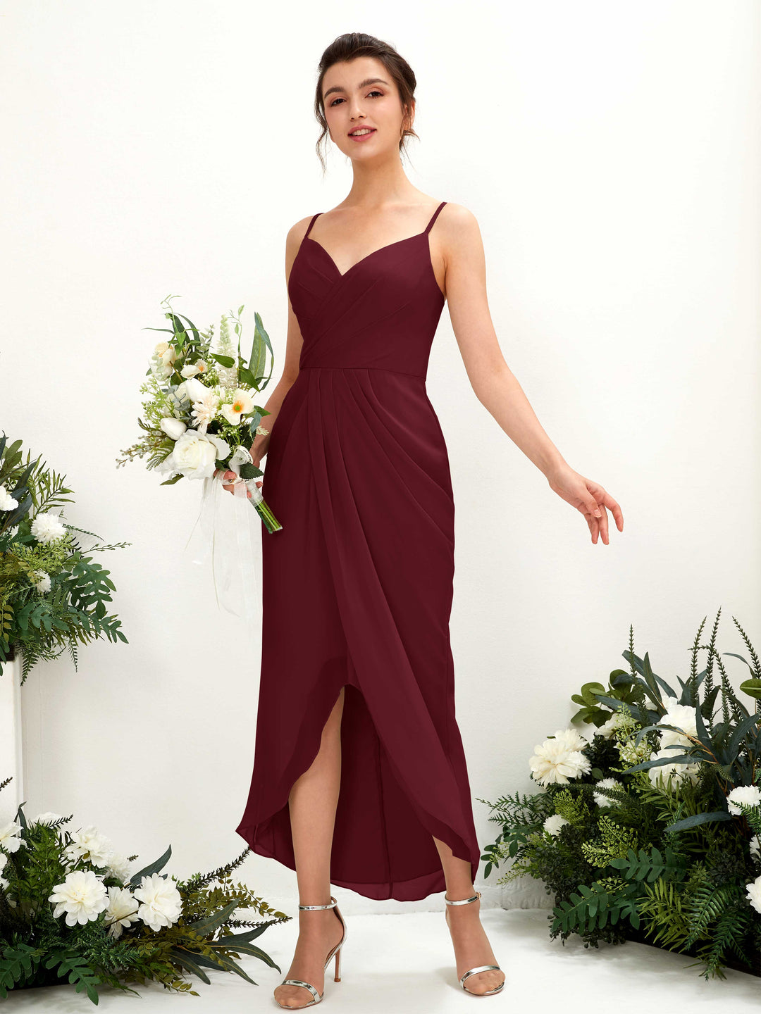 Carlyna Fourreau Longueur mollet Col V froncé robe de demoiselle d&