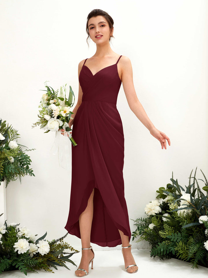 Carlyna Fourreau Longueur mollet Col V froncé robe de demoiselle d&
