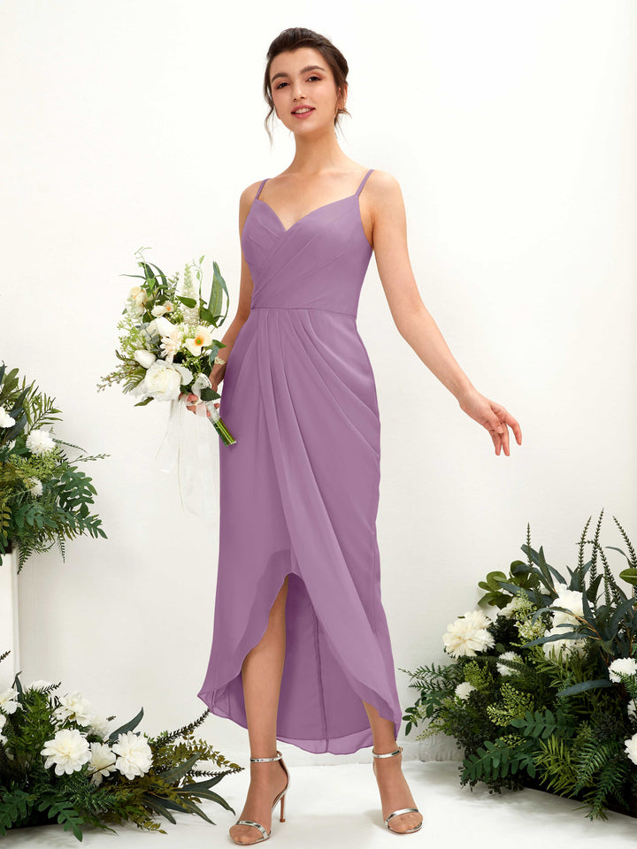 Carlyna Fourreau Longueur mollet Col V froncé robe de demoiselle d&