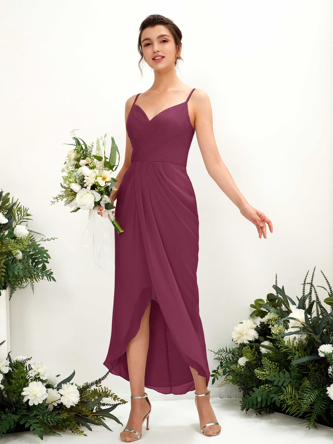 Carlyna Fourreau Longueur mollet Col V froncé robe de demoiselle d&