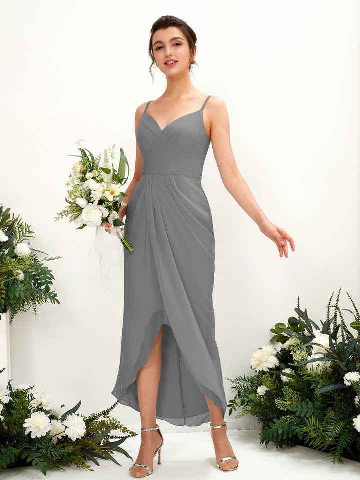 Carlyna Fourreau Longueur mollet Col V froncé robe de demoiselle d&