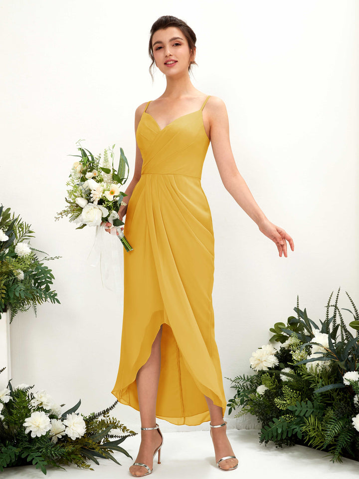 Carlyna Fourreau Longueur mollet Col V froncé robe de demoiselle d&