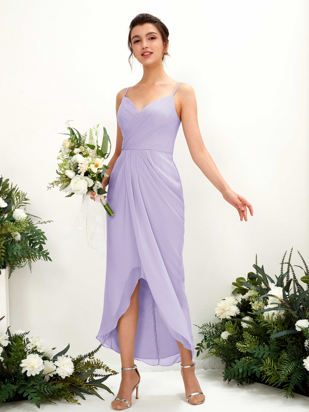 Carlyna Fourreau Longueur mollet Col V froncé robe de demoiselle d&