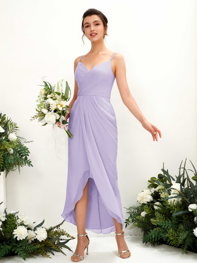Carlyna Fourreau Longueur mollet Col V froncé robe de demoiselle d'honneur Lilas #couleur_lilas
