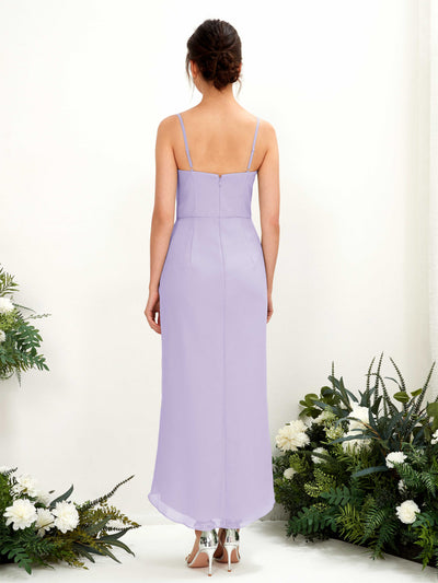 Carlyna Fourreau Longueur mollet Col V froncé robe de demoiselle d'honneur Lilas #couleur_lilas