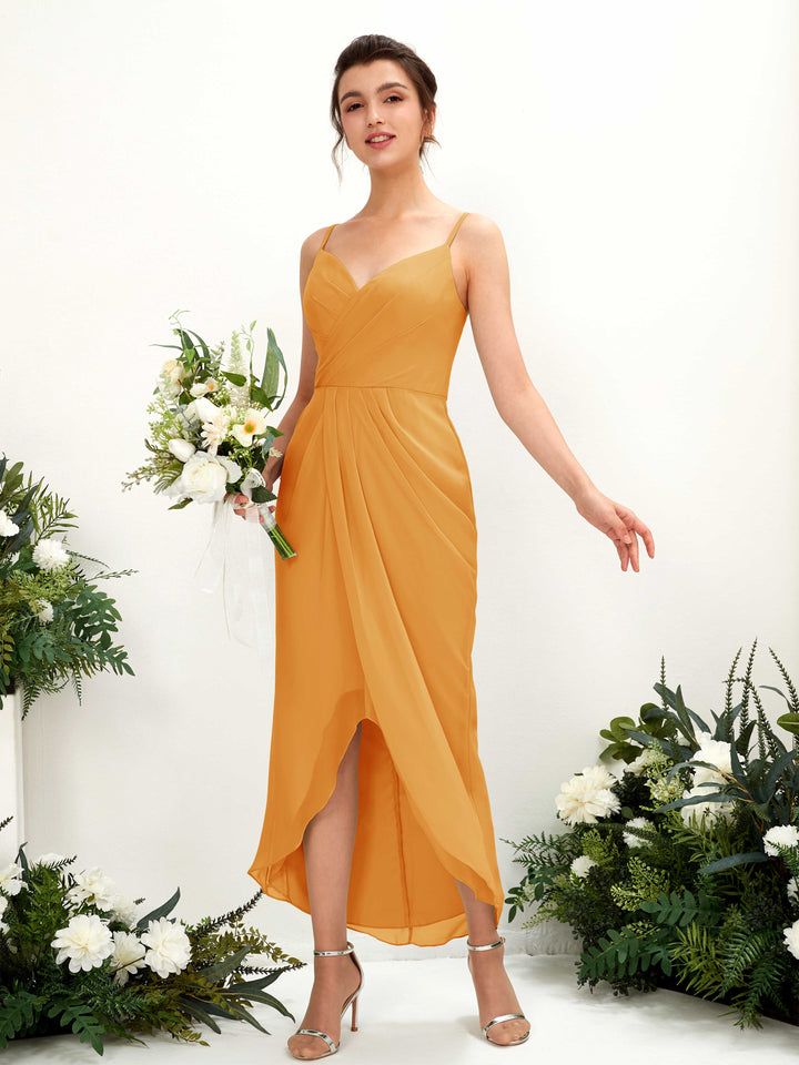 Carlyna Fourreau Longueur mollet Col V froncé robe de demoiselle d&