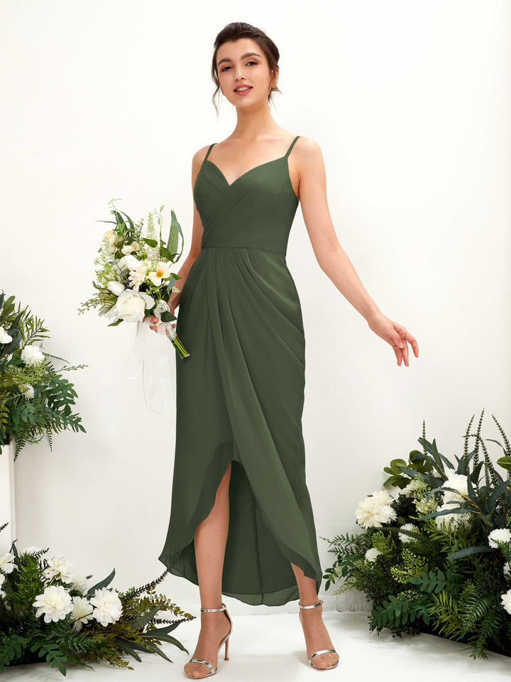 Carlyna Fourreau Longueur mollet Col V froncé robe de demoiselle d&