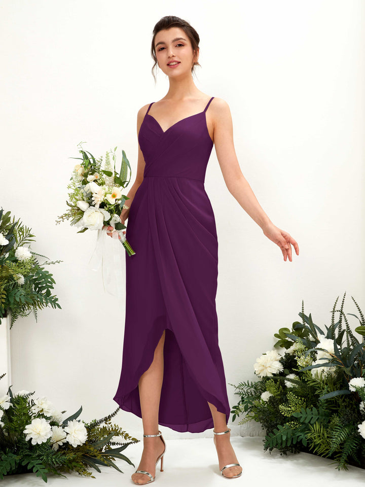 Carlyna Fourreau Longueur mollet Col V froncé robe de demoiselle d&