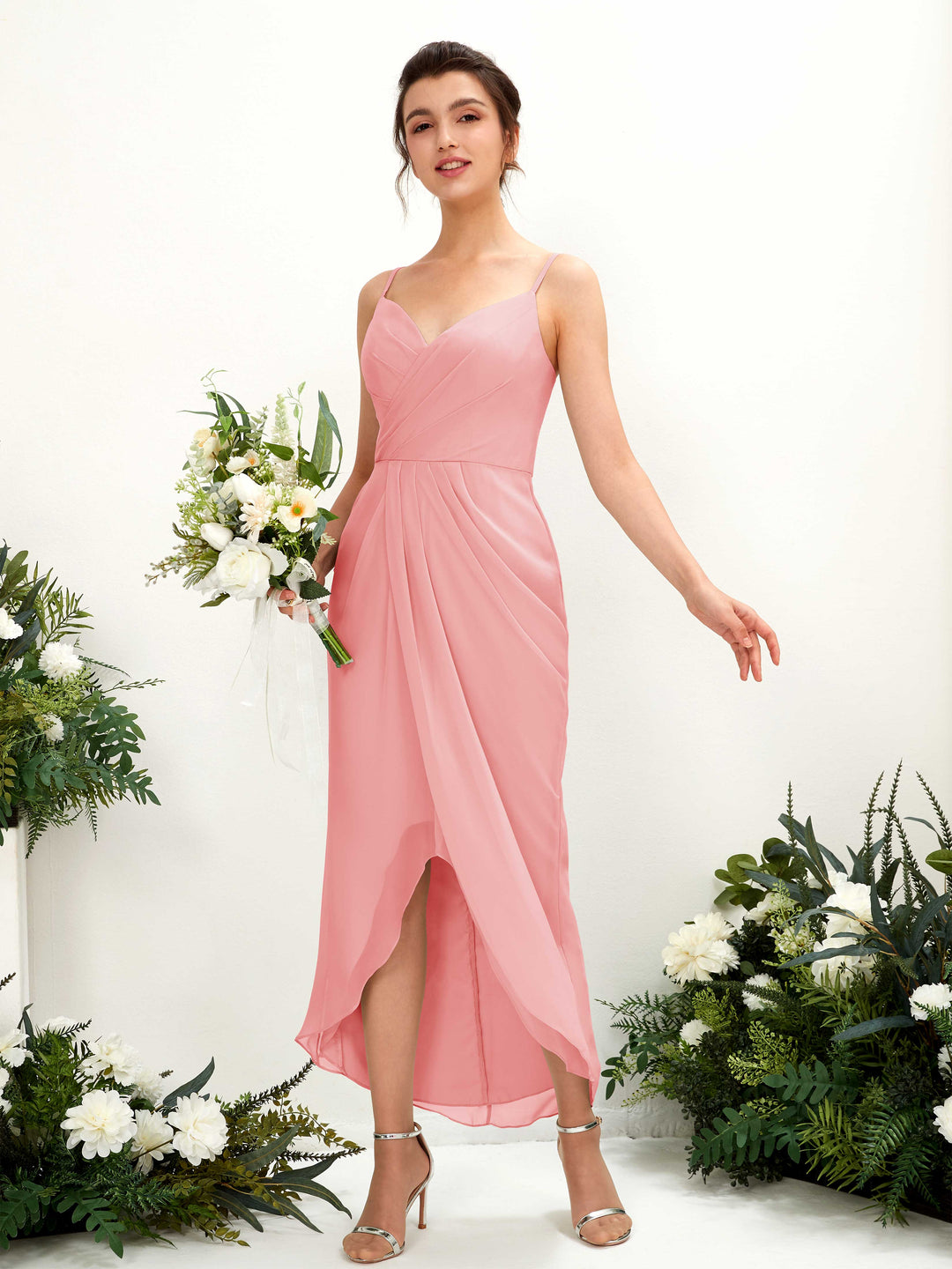 Carlyna Fourreau Longueur mollet Col V froncé robe de demoiselle d&