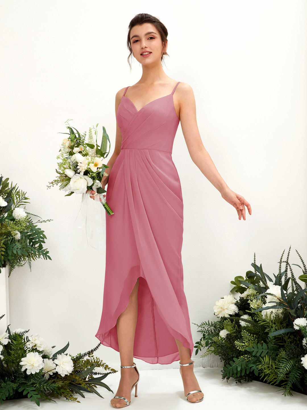 Carlyna Fourreau Longueur mollet Col V froncé robe de demoiselle d&
