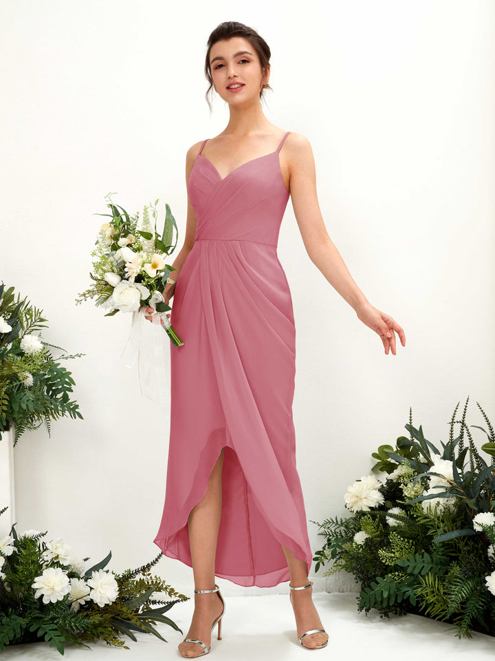 Carlyna Fourreau Longueur mollet Col V froncé robe de demoiselle d&