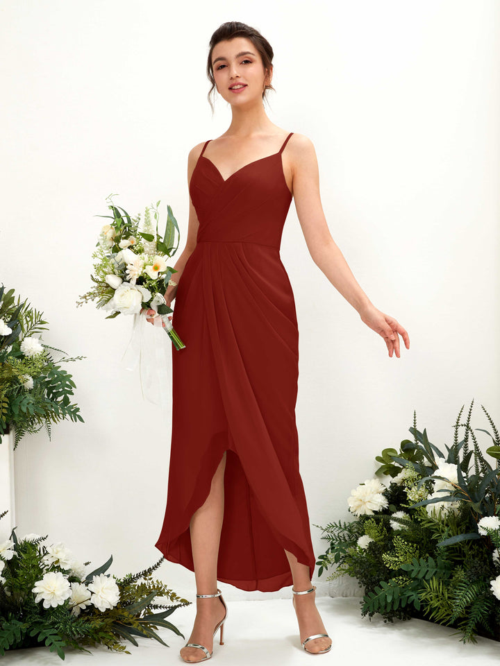 Carlyna Fourreau Longueur mollet Col V froncé robe de demoiselle d&