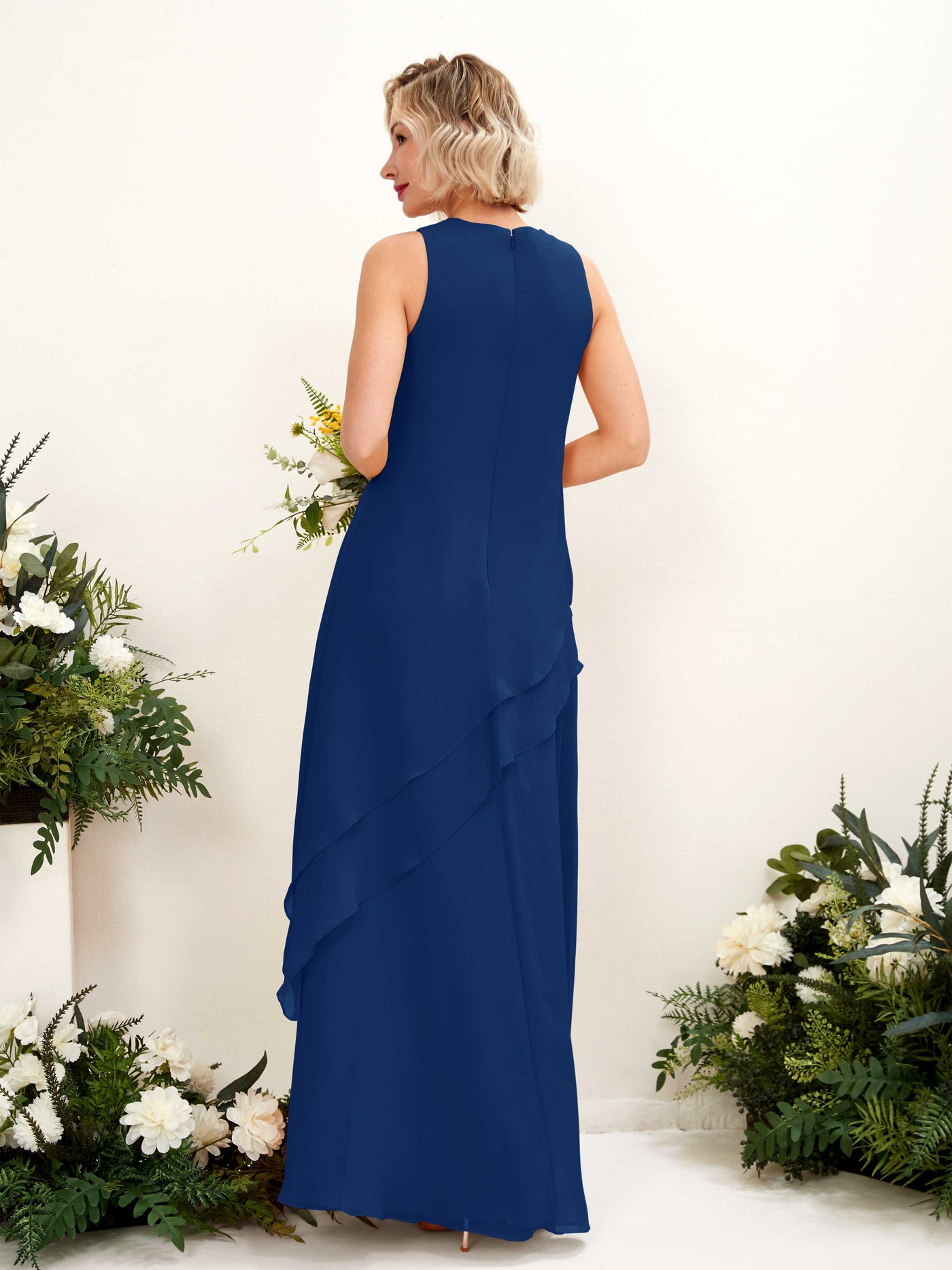 Carlyna Fourreau Longueur ras du sol Col rond Robe de demoiselle d'honneur Bleu Roi #couleur_bleu-roi